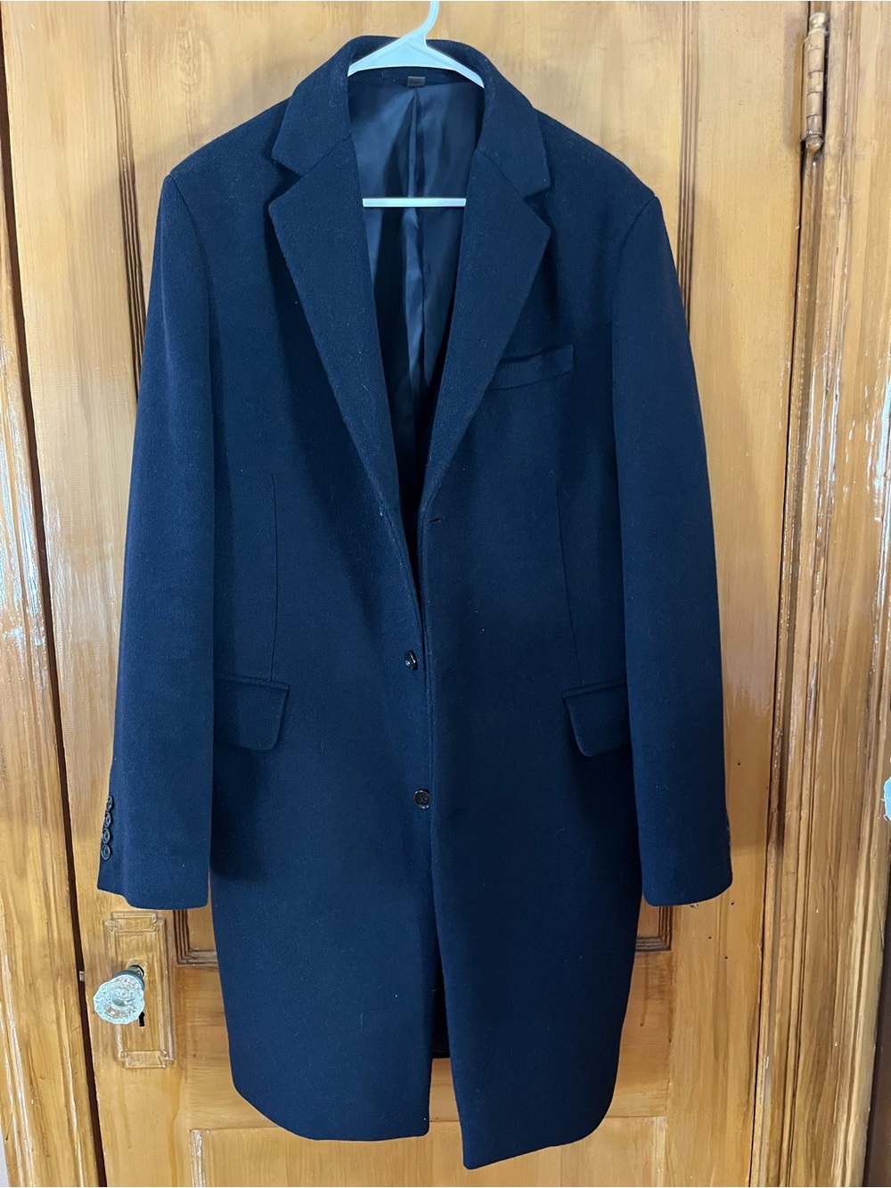 M&S Men's Navy Wool Overcoat - Classic Single-Breasted Jacket